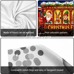 Aperturee - Aperturee All Aboard for Holiday Cheer Christmas Express Train with Santa Reindeer Elf Snowman Garage Door Banner