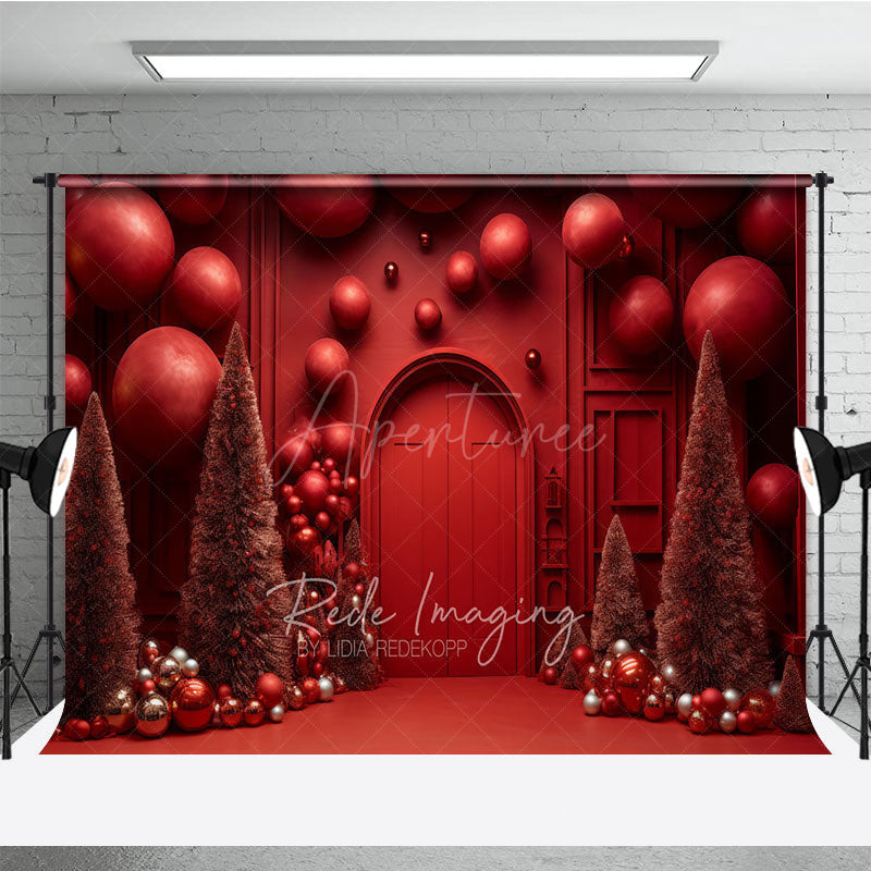 Aperturee - Aperturee All Red Monochromatic Christmas Photography Backdrop Modern and Bold Holiday Minimalist Photo Background