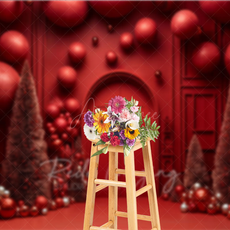 Aperturee - Aperturee All Red Monochromatic Christmas Photography Backdrop Modern and Bold Holiday Minimalist Photo Background