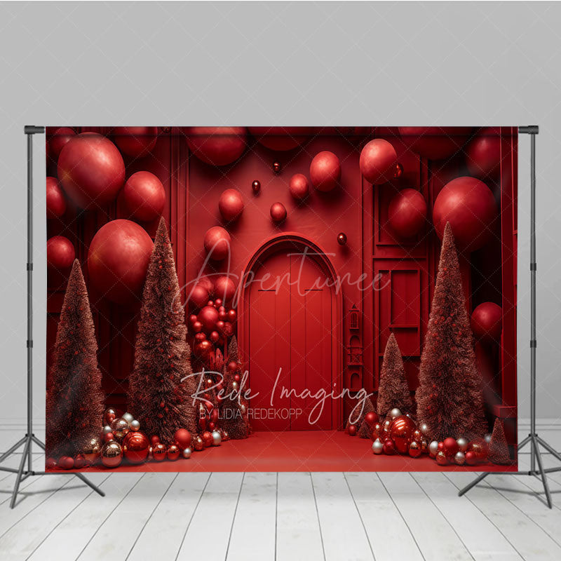 Aperturee - Aperturee All Red Monochromatic Christmas Photography Backdrop Modern and Bold Holiday Minimalist Photo Background