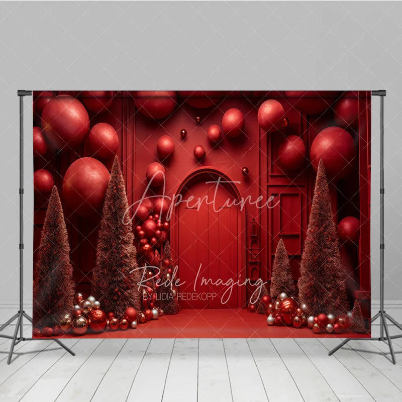 Aperturee - Aperturee All Red Monochromatic Christmas Photography Backdrop Modern and Bold Holiday Minimalist Photo Background