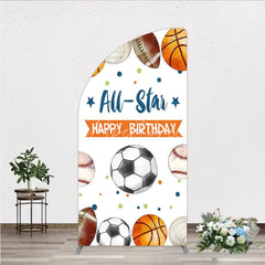 Aperturee - Aperturee All-Star Happy Birthday Half Moon Arch Backdrop with Basketball Soccer Football and Baseball Festive Party Decor