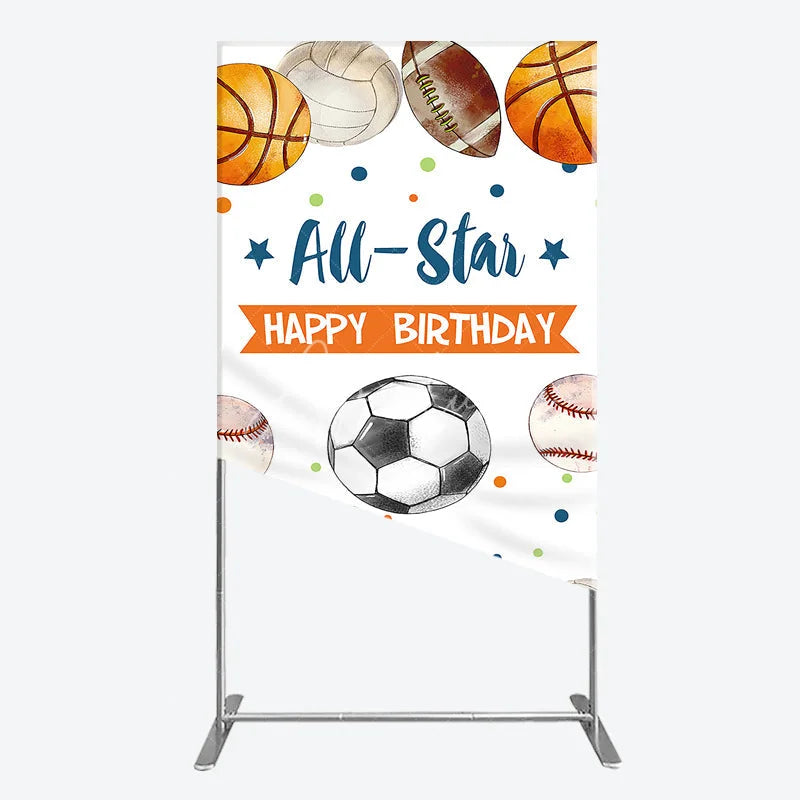Aperturee - Aperturee All-Star Happy Birthday Sports Theme Rectangle Arch Backdrop Multi-Sport Balls Party Decor for Kids