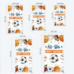 Aperturee - Aperturee All-Star Happy Birthday Sports Theme Rectangle Arch Backdrop Multi-Sport Balls Party Decor for Kids