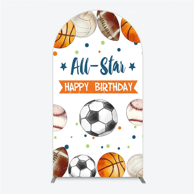 Aperturee - Aperturee All-Star Sports Balls Happy Birthday Round Top Arch Backdrop Athletic Theme Party Decor for Kids