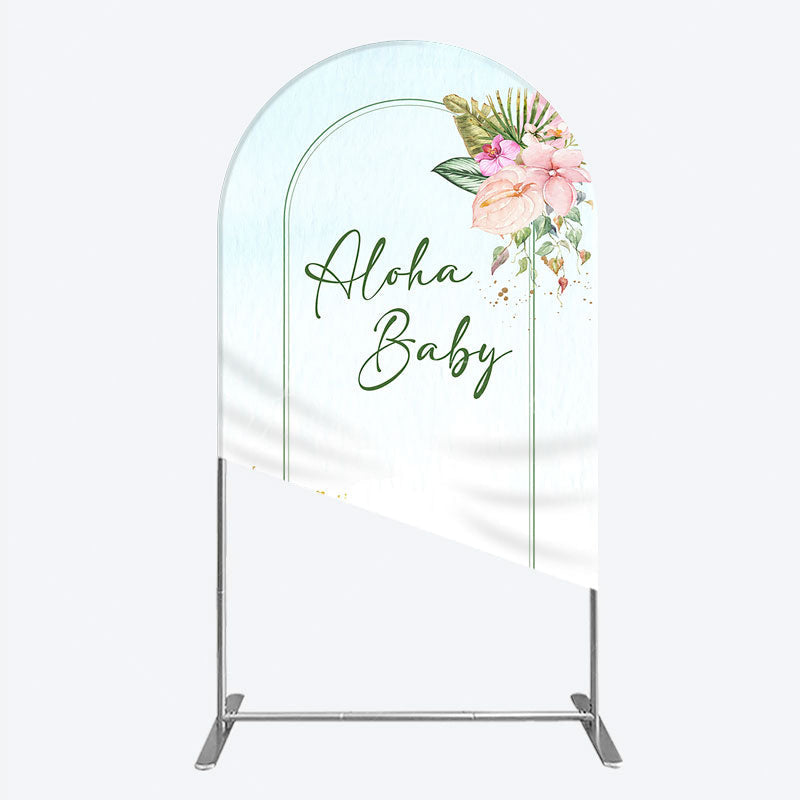 Aperturee - Aperturee Aloha Baby Shower Arch Backdrop Tropical Hawaiian Floral and Palm Leaves Luau Themed Party Photo Booth Decor