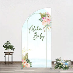 Aperturee - Aperturee Aloha Baby Shower Half Moon Arch Backdrop Tropical Hawaiian Floral and Palm Leaves Luau Themed Party Photo Booth Decor