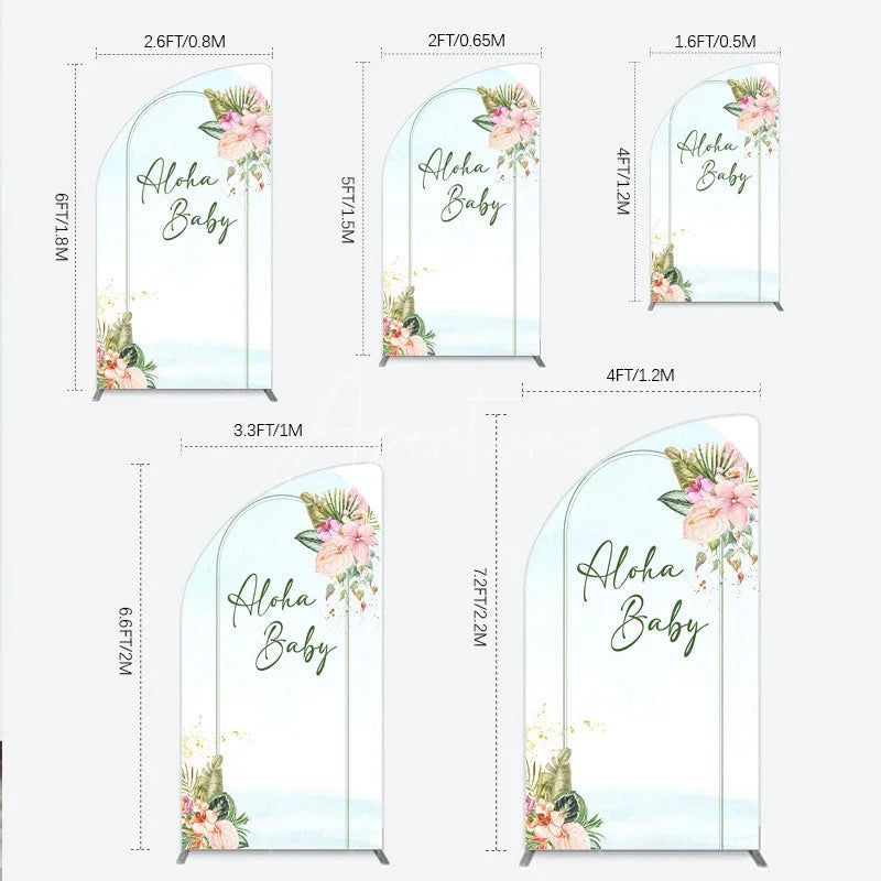 Aperturee - Aperturee Aloha Baby Shower Half Moon Arch Backdrop Tropical Hawaiian Floral and Palm Leaves Luau Themed Party Photo Booth Decor