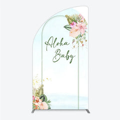 Aperturee - Aperturee Aloha Baby Shower Half Moon Arch Backdrop Tropical Hawaiian Floral and Palm Leaves Luau Themed Party Photo Booth Decor