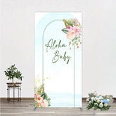 Aperturee - Aperturee Aloha Baby Shower Rectangle Backdrop Tropical Hawaiian Floral and Palm Leaves Luau Themed Party Photo Booth Decor