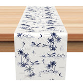 Aperturee - Aperturee Aloha Summer Beach Table Runner with Coconut Tree and Sailboat for Coastal and Tropical Vocation Decor