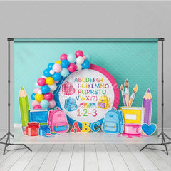 Aperturee - Aperturee Alphabet Back To School Backdrop Colorful ABC Letters Backpacks Background Kindergarten Photography Prop