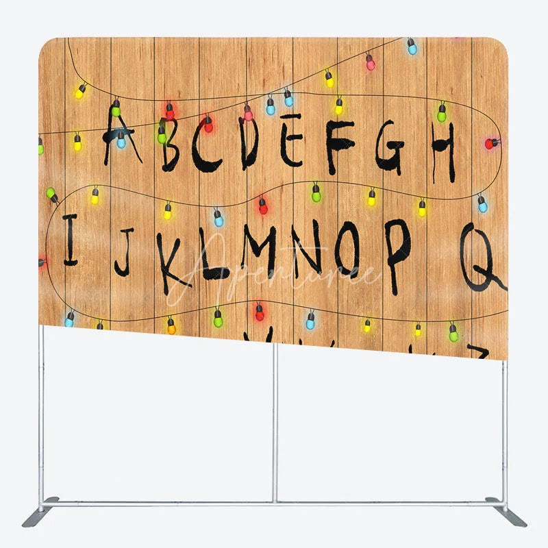 Aperturee - Aperturee Alphabet Wall with Christmas Lights Double-Sided Tension Fabric Backdrop Stranger Inspired Things Party Decor