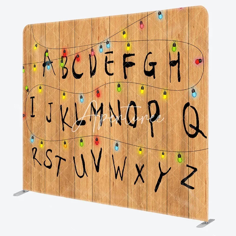 Aperturee - Aperturee Alphabet Wall with Christmas Lights Double-Sided Tension Fabric Backdrop Stranger Inspired Things Party Decor