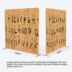 Aperturee - Aperturee Alphabet Wall with Christmas Lights Double-Sided Tension Fabric Backdrop Stranger Inspired Things Party Decor