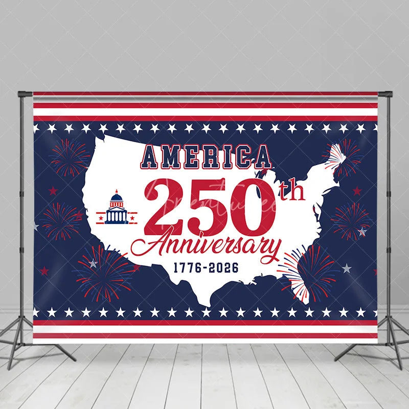 Aperturee - Aperturee America 250th Anniversary Map Capitol Stars Backdrop 1776 to 2026 Patriotic Celebration Background