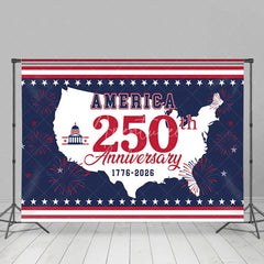 Aperturee - Aperturee America 250th Anniversary Map Capitol Stars Backdrop 1776 to 2026 Patriotic Celebration Background
