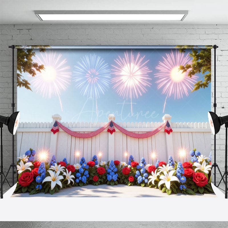 Aperturee - Aperturee America Sparklers Floral Independence Day Backdrop