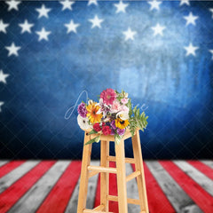 Aperturee - Aperturee American Flag Stars Blue Wall Red White Wood Floor Photography Backdrop