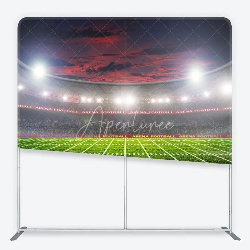 Aperturee - Aperturee American Football Stadium Tension Fabric Backdrop Arena Lights Green Field Background Sports Game Day Party Decoration