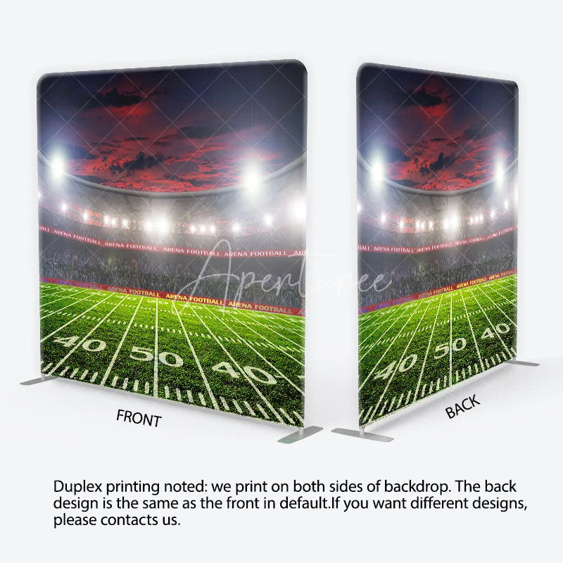 Aperturee - Aperturee American Football Stadium Tension Fabric Backdrop Arena Lights Green Field Background Sports Game Day Party Decoration
