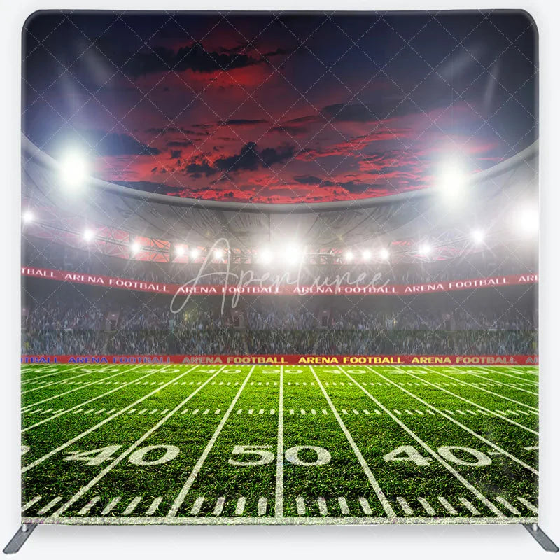 Aperturee - Aperturee American Football Stadium Tension Fabric Backdrop Arena Lights Green Field Background Sports Game Day Party Decoration