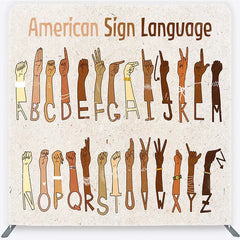 Aperturee - Aperturee American Sign Language ASL Alphabet Tension Fabric Backdrop Educational Hand Signs Party Decorations