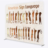 Aperturee - Aperturee American Sign Language ASL Alphabet Tension Fabric Backdrop Educational Hand Signs Party Decorations