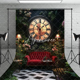 Aperturee - Aperturee Ancient Clock Greenery Floral Sofa Wedding Backdrop
