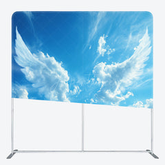 Aperturee - Aperturee Angel Wings in the Sky Square Tension Backdrop Blue Sky and White Clouds Memorial or Baptism Photography Prop