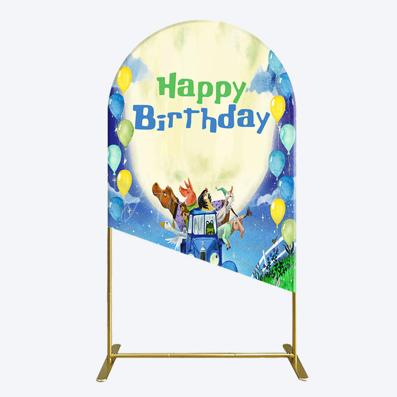 Aperturee - Aperturee Animals Blue Truck Balloons Birthday Arch Backdrop