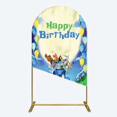 Aperturee - Aperturee Animals Blue Truck Balloons Birthday Arch Backdrop