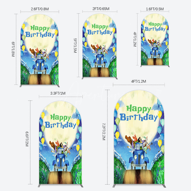 Aperturee - Aperturee Animals Blue Truck Balloons Birthday Arch Backdrop