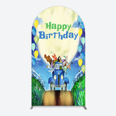Aperturee - Aperturee Animals Blue Truck Balloons Birthday Arch Backdrop