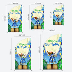 Aperturee - Aperturee Animals Blue Truck Balloons Birthday Half Moon Arch Backdrop