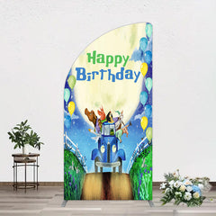 Aperturee - Aperturee Animals Blue Truck Balloons Birthday Half Moon Arch Backdrop