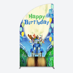 Aperturee - Aperturee Animals Blue Truck Balloons Birthday Half Moon Arch Backdrop
