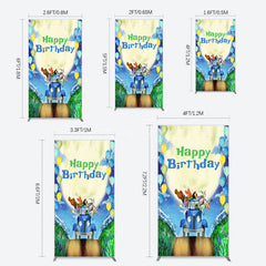 Aperturee - Aperturee Animals Blue Truck Balloons Birthday Rectangle Backdrop