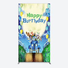 Aperturee - Aperturee Animals Blue Truck Balloons Birthday Rectangle Backdrop