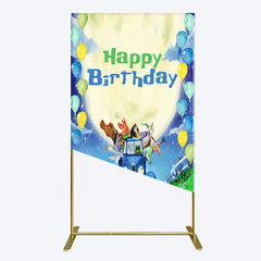 Aperturee - Aperturee Animals Blue Truck Balloons Birthday Rectangle Backdrop