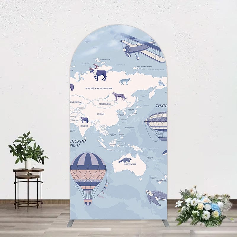 Aperturee - Aperturee Animals World Map Adventure Travel Arch Backdrop