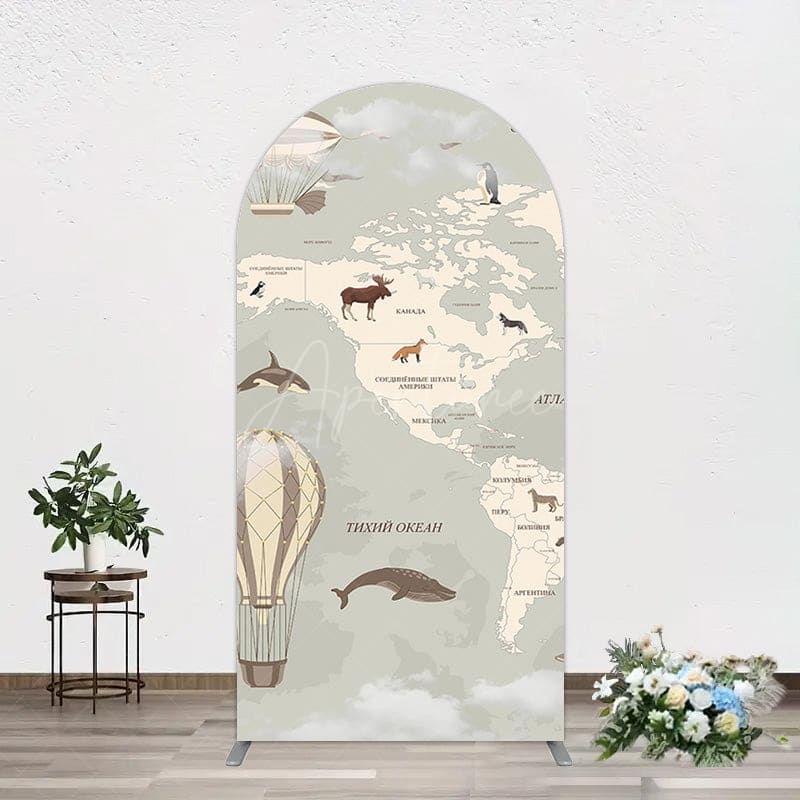 Aperturee - Aperturee Animals World Map Adventure Travel Arch Backdrop