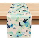 Aperturee - Aperturee Aqua Blue Floral and Bee Table Runner Fine Art Spring Garden Vibe Fresh Botanical Kitchen or Dining Decor