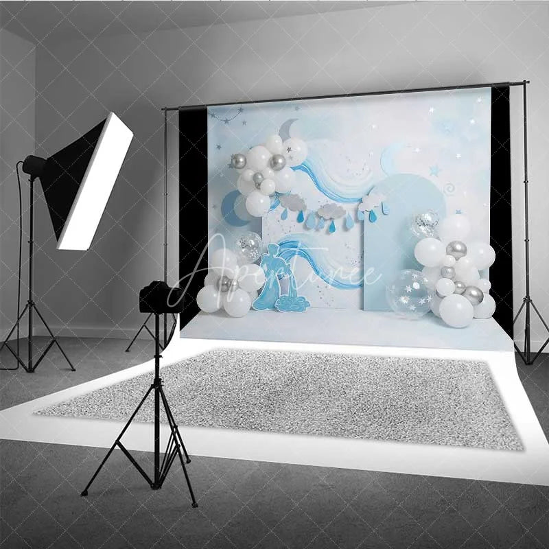 Aperturee - Aperturee Aquarius Zodiac Photography Backdrop Water Goddess and Blue Waves Birthday Background