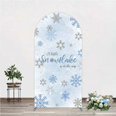Aperturee - Aperturee Arch Backdrop A Little Snowflake Is On The Way Cover Winter Blue Silver Baby Shower Background Boy Party Prop