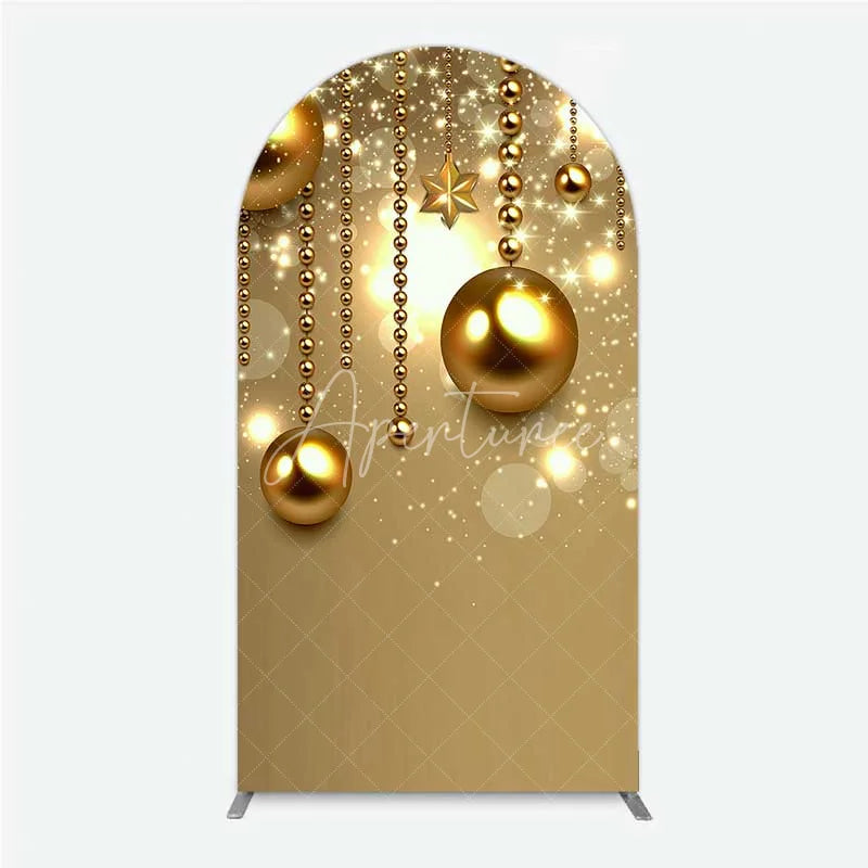 Aperturee - Aperturee Arch Backdrop Christmas Gold Baubles Luxury Hanging Ornaments Sparkle Arch Cover