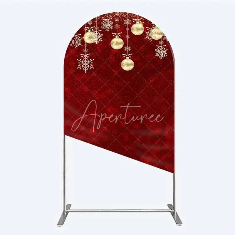 Aperturee - Aperturee Arch Backdrop Christmas Red Gold Ornaments Cover Winter Snowflake Glitter Chiara Wall Background Holiday Party Decor