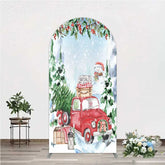 Aperturee - Aperturee Arch Backdrop Christmas Red Truck Winter Snow Cover Watercolor Pine Tree Xmas Decoration Holiday Party Photo Prop