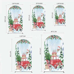 Aperturee - Aperturee Arch Backdrop Christmas Red Truck Winter Snow Cover Watercolor Pine Tree Xmas Decoration Holiday Party Photo Prop