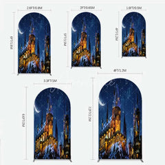 Aperturee - Aperturee Arch Backdrop Magic Castle Night Wizard School Winter Moon Starry Sky Arch Cover